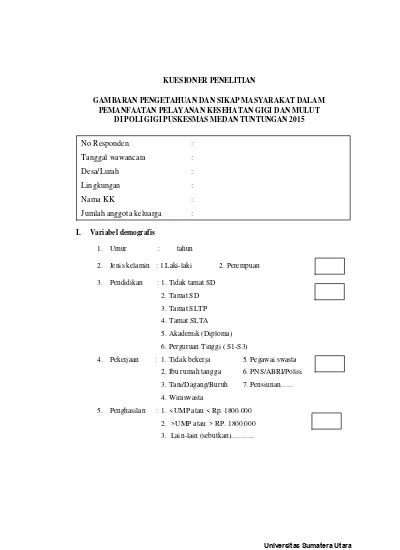 KUESIONER PENELITIAN GAMBARAN PENGETAHUAN DAN SIKAP MASYARAKAT DALAM