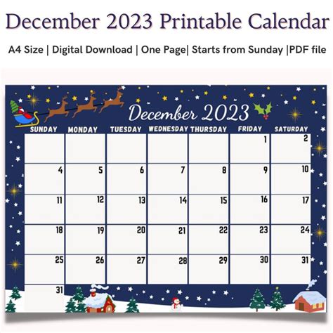 December 2023 calendar,Dec 2023 Calendar,A4 size calendar,Christmas ...