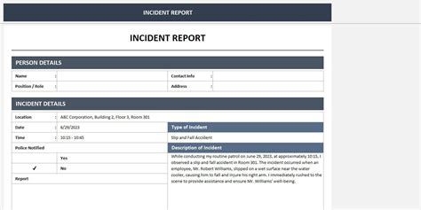 Incident Report Excel Template Incident Report Form Safety Management