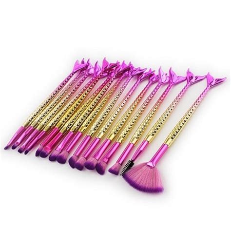 New Professional 15 Pcs Mermaid Makeup Brushes Set Foundation Powder