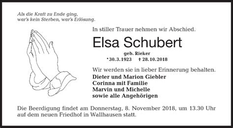 Traueranzeigen von Elsa Schubert Südwest Presse Trauer