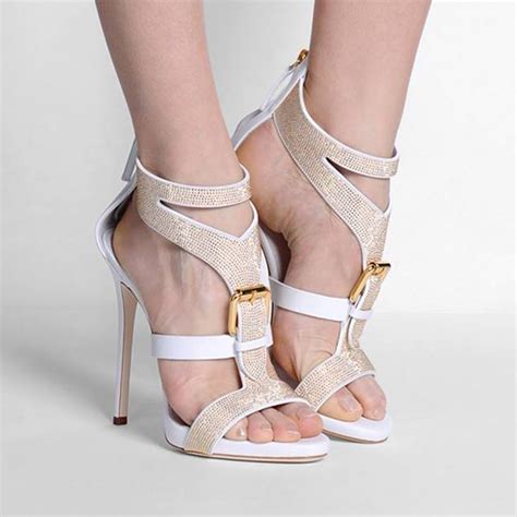 Zkshoes Summer Women S Fashion Sexy High Heels White Rhinestone Zip