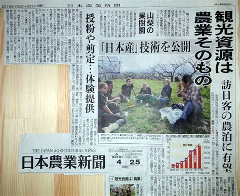 日本農業新聞に観光資源は農業そのもの、というタイトルで掲載されました。