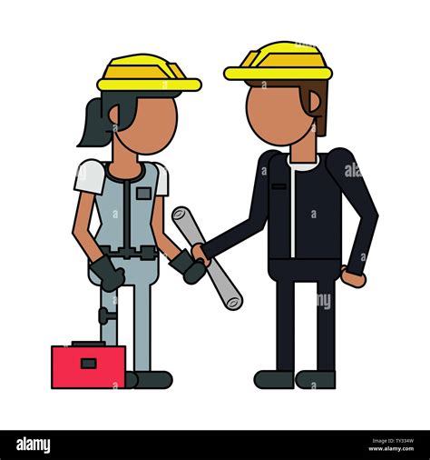 Construction Workers With Tools Cartoons Faceless Stock Vector Image