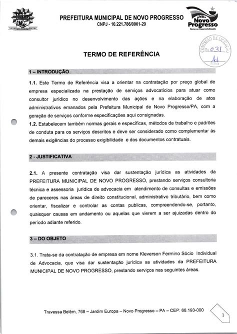 Termo De Referencia Prefeitura Municipal De Novo Progresso Gest O