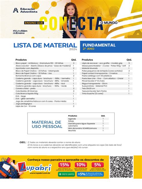 Lista De Material Escolar 2 Ano Fundamental Escola Pública - Lista de Material Escolar 2024 - 2º Ano | PDF
