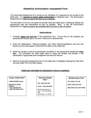 Fillable Online Hscsn Net Obstetrical Authorization Assessment Form