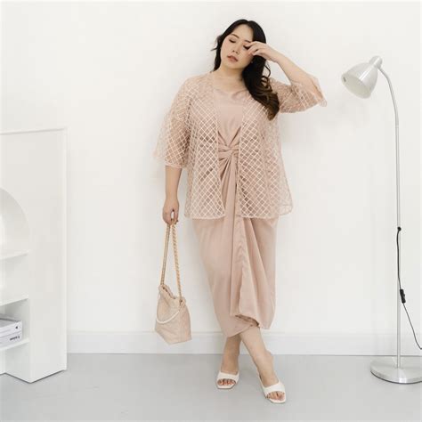 Jual RheiSized Alexandria Set Big Size Nude Baju Kondangan Setelan Pesta Wanita One Set