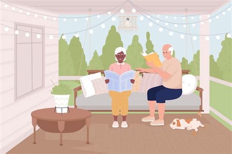 Premium Vector Married Couple Reading On Cozy Terrace Flat Color