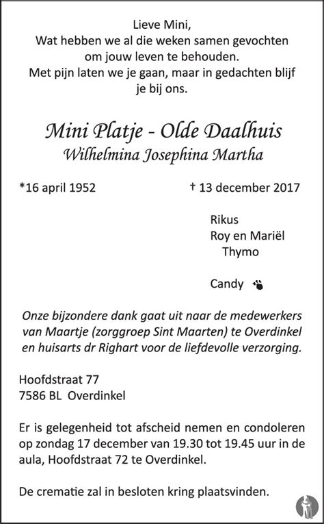 Wilhelmina Josephina Martha Mini Platje Olde Daalhuis