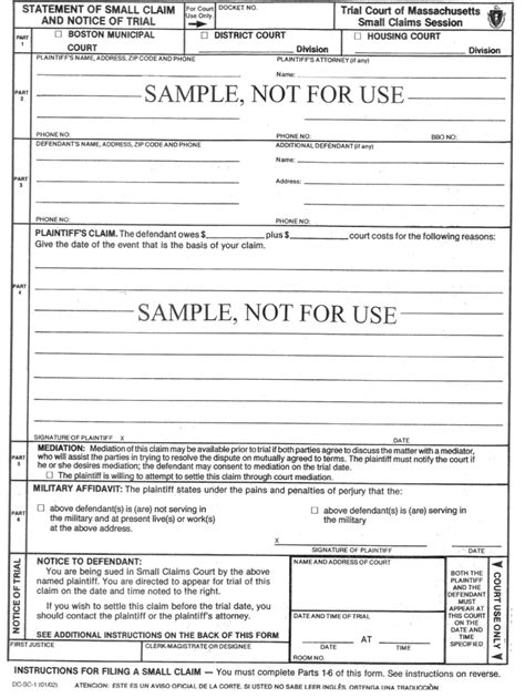 Fillable Online Mass Statement Of Claim And Notice Of Trial