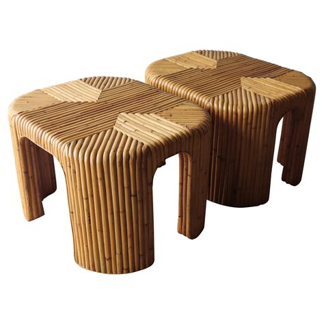 Pair Of Vintage 1970 S Bamboo And Rattan Side Tables For Sale At 1stDibs