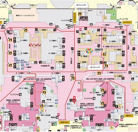 東京駅の銀の鈴へ行き方を構内図に矢印表示で案内：新幹線からもok 駅と観光と言葉の情報