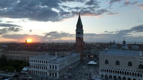 Cinematic Aerial Venice Cityscape Landmark at Sunset or Night Stock ...