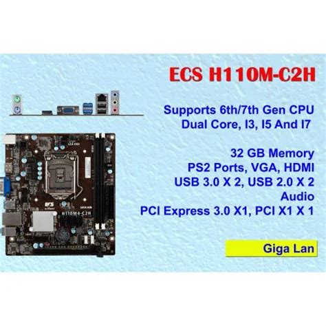 ECS H110M4 C2H Socket 1151 MATX Motherboard Serial Via Header Supports