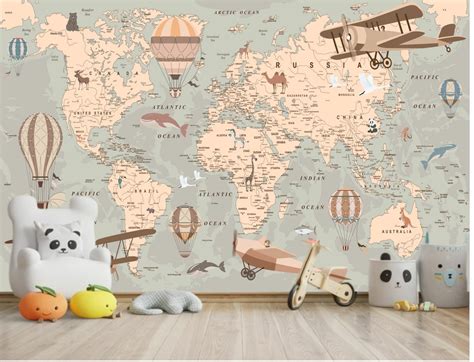 Papel De Parede Mapa Mundi Infantil - Papel de Parede Infantil Mapa Mundi Lúdico Atlas