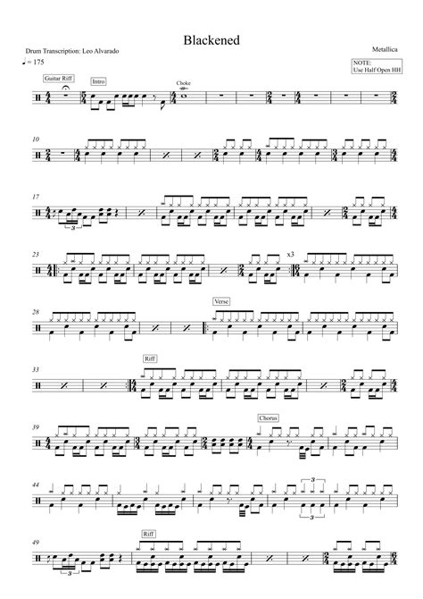 Blackened Arr Drum Transcription Leo Alvarado By Metallica Sheet