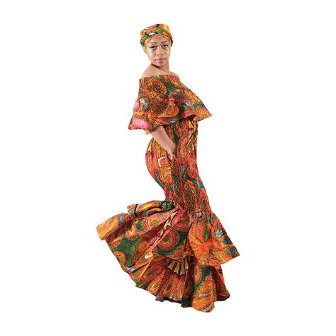 African Print Ruffled Mermaid Dress Kushiaa