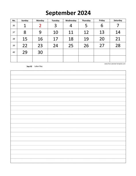 Printable 2024 September Calendar Grid Lines For Daily Notes Vertical