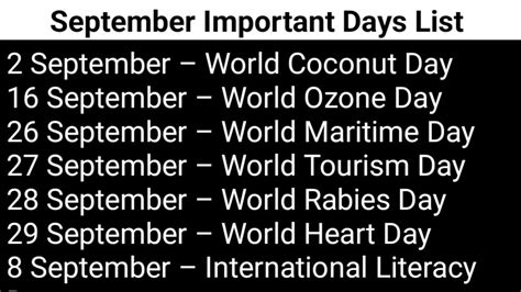 September Important Days List