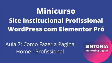 Aula Curso Elementor Pr Site Institucional Como Fazer A P Gina