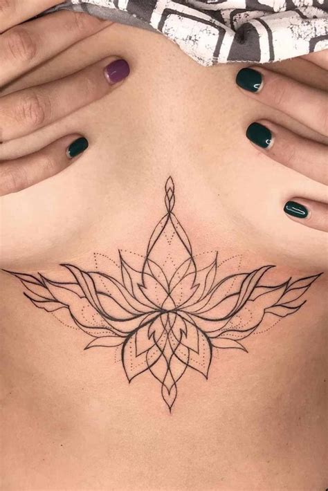 Crescent Moon Lotus Unalome Feminine Sternum Temporary Tattoo Polska