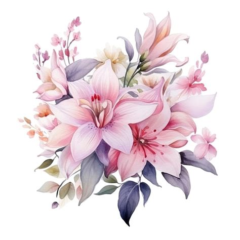 Premium Ai Image Composition Of Flowers Painted In Watercolor