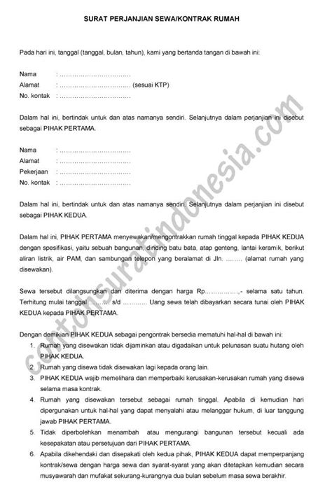 Contoh Surat Perjanjian Kontrak Rumah