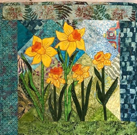 Handcrafted Finished Mini Quilt Batik Mini Art Quilt Batik Daffodils