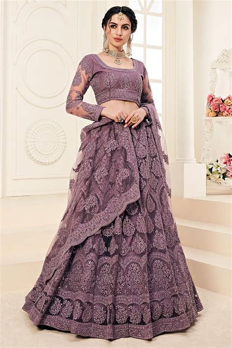 Buy Lilac Net Lehenga Choli With Embroidery Online Like A Diva