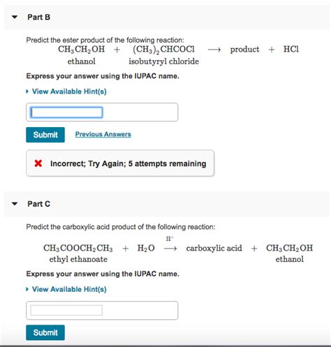 Solved Part B Predict The Ester Product Of The Following Chegg
