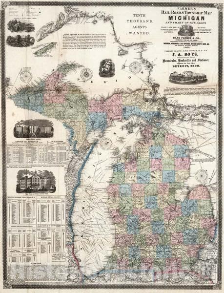 Historic Map Farmer S Township And Railroad Map Of Michigan 1868