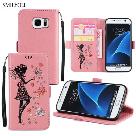 Smilyou Luxury Pu Leather Wallet Phone Case For Samsung Galaxy S5 S6 S7 S7 Edge Case Lovely Girl