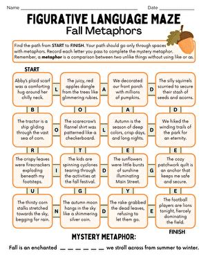 Figurative Language Maze Fall Metaphors Interactive Worksheet