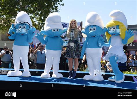 Meghan Trainor and Smurfs attends the premiere of Sony Pictures ...