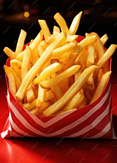 Premium Photo Fries Inside A Red Bag On Red Background