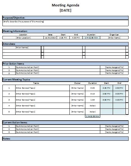 Meeting Planner Template Excel – planner template free