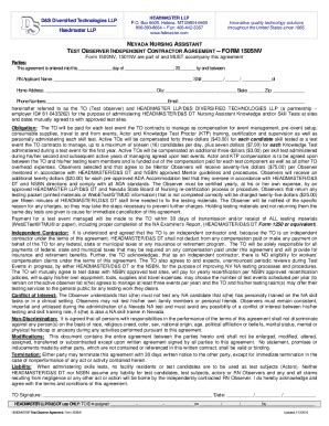 Fillable Online TEST OBSERVER INDEPENDENT CONTRACTOR AGREEMENT FORM