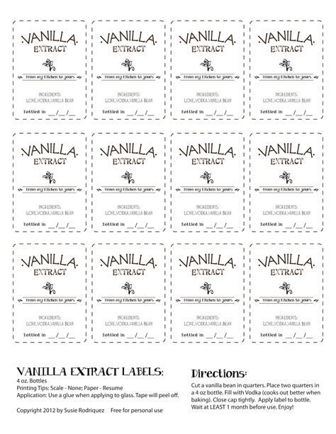 Printable Vanilla Extract Labels