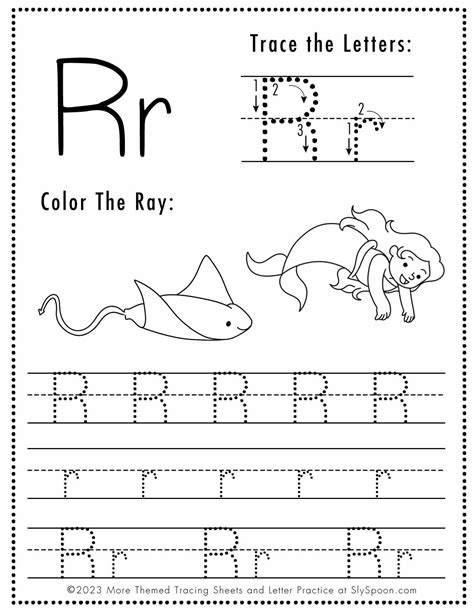 Free Letter R Tracing Worksheet Printable Mermaid Themed Sly Spoon