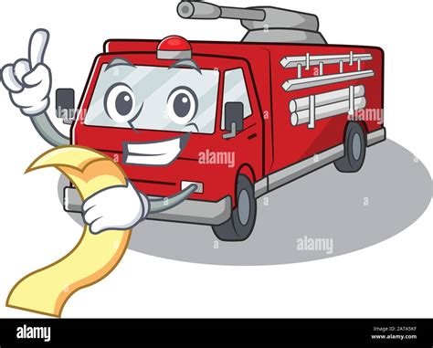 A funny cartoon character of fire truck with a menu Stock Vector Image ...