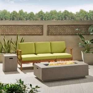 Noble House Malawi Teak Brown Piece Wood Patio Fire Pit Sectional