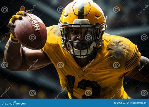 Close Up Of A Professional American Football Player Catching The Ball In A Spectacular Leap