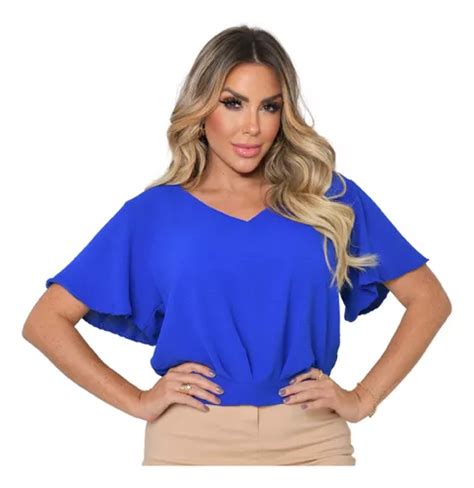 Camisa Manga Curta Feminina Social Duna Elegante C Decote Mercadolivre