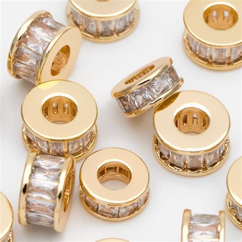 4pcs CZ Pave Gold Round Spacer Beads 7 7 7mm Jewelry Making Supplies