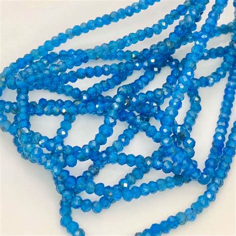 Natural Neon Blue Apatite Mm Micro Faceted Rondelle Gemstone Beads