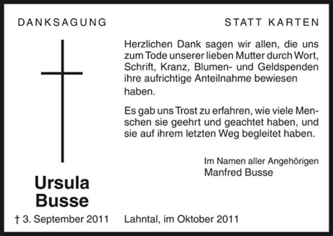 Traueranzeigen Von Ursula Busse Trauer Anzeigen De