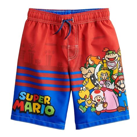 Super Mario Bros Boys Bathing Suit Kids Swim Trunks 4 7 Red