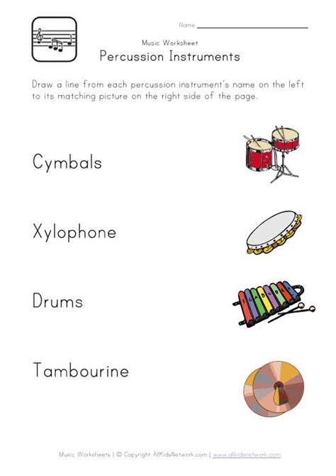 Percussion Instruments Worksheet