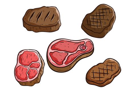 Set Of Tasty Meat Or Steak With Hand Drawing Style 21667032 Vector Art